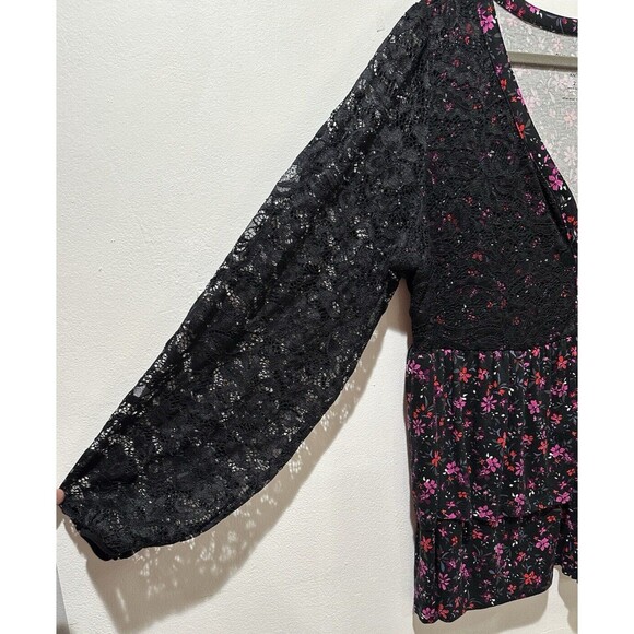 Torrid Women's Black Baby-doll Lace Super Soft Mix Tiered Button Down Top 18-20 - Picture 4 of 10